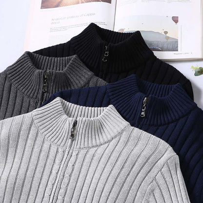 Buddha Stones Spring Plain Zipper Design Cotton Men's Long Sleeve Mock Neck Jacket
