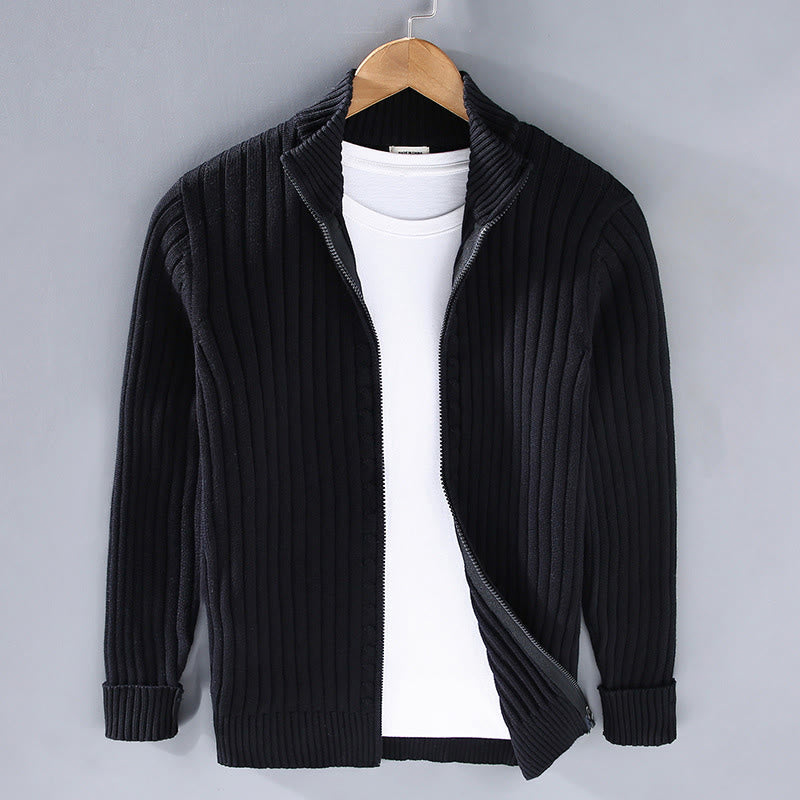 Buddha Stones Spring Plain Zipper Design Cotton Men's Long Sleeve Mock Neck Jacket