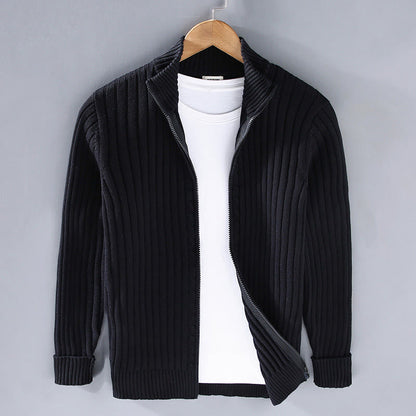 Buddha Stones Spring Plain Zipper Design Cotton Men's Long Sleeve Mock Neck Jacket