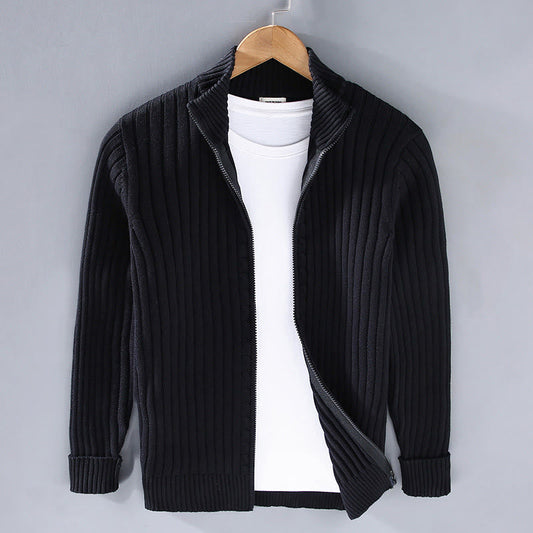 Buddha Stones Spring Plain Zipper Design Cotton Men's Long Sleeve Mock Neck Jacket