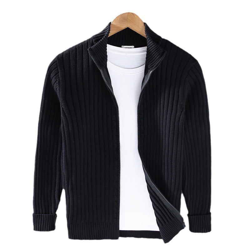 Buddha Stones Spring Plain Zipper Design Cotton Men's Long Sleeve Mock Neck Jacket