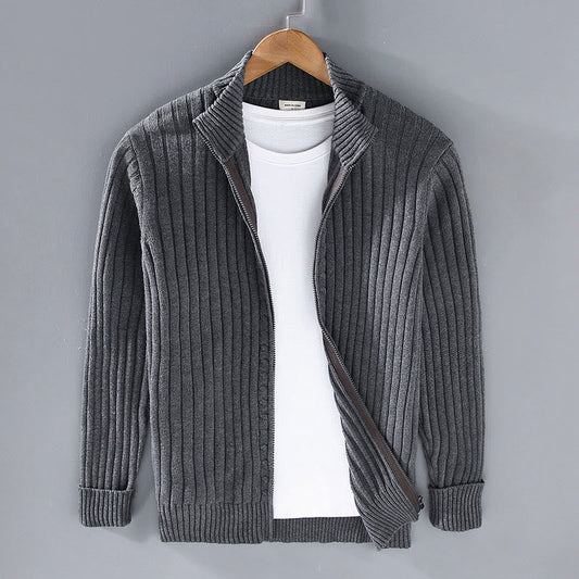 Buddha Stones Spring Plain Zipper Design Cotton Men's Long Sleeve Mock Neck Jacket