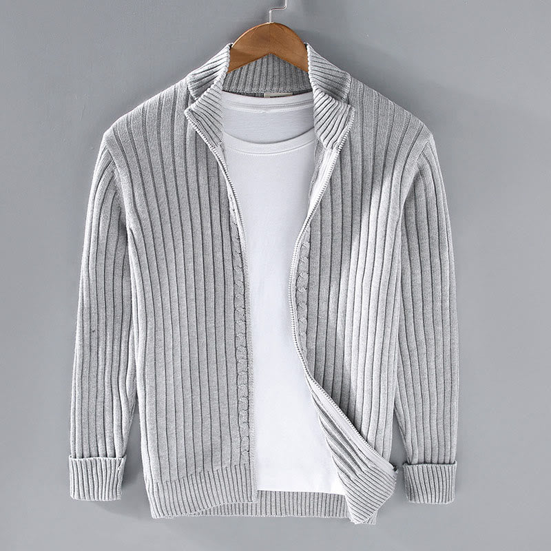 Buddha Stones Spring Plain Zipper Design Cotton Men's Long Sleeve Mock Neck Jacket