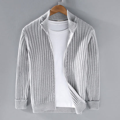 Buddha Stones Spring Plain Zipper Design Cotton Men's Long Sleeve Mock Neck Jacket