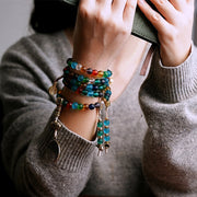 Buddhazens Tibetan 108 Mala Beads Multicolored Liuli Glass Bead Chinese Zodiac Nine Palaces Eight Diagrams Charm Bracelet Mala Bracelet BS 8