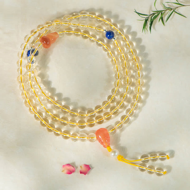 Buddhazens 108 Mala Beads 925 Sterling Silver Natural Citrine Red Agate White Jade Prosperity Charm Bracelet Mala Bracelet BS 16