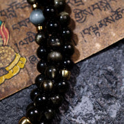 Buddhazens 108 Mala Beads Gold Sheen Obsidian Tiger Eye Eagle's Eye Stone Wealth Bracelet Mala Bracelet BS 14