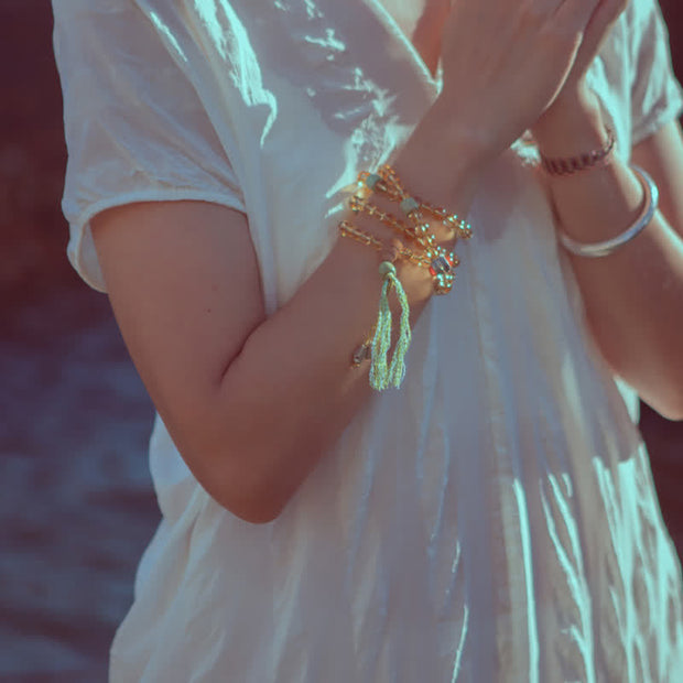 Buddhazens 108 Mala Beads 925 Sterling Silver Citrine Sandalwood Turquoise Protection Prosperity Bracelet Mala Bracelet BS 2