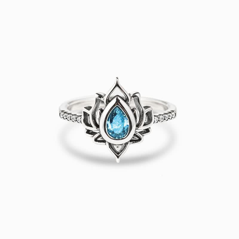 Buddha Stones 925 Sterling Silver Lotus Zircon Blessing Protection Ring