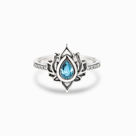 Buddha Stones 925 Sterling Silver Lotus Zircon Blessing Protection Ring