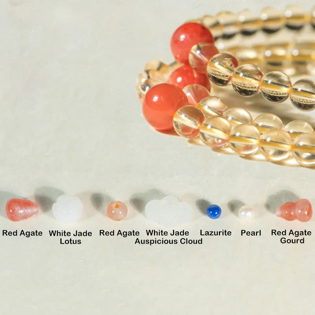 Buddhazens 108 Mala Beads 925 Sterling Silver Natural Citrine Red Agate White Jade Prosperity Charm Bracelet Mala Bracelet BS 19
