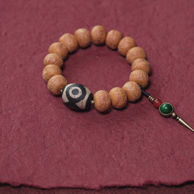 Buddhazens Tibet Bodhi Seed Dzi Bead Peace Charm Wrist Mala Bracelet Wrist Mala BS 8