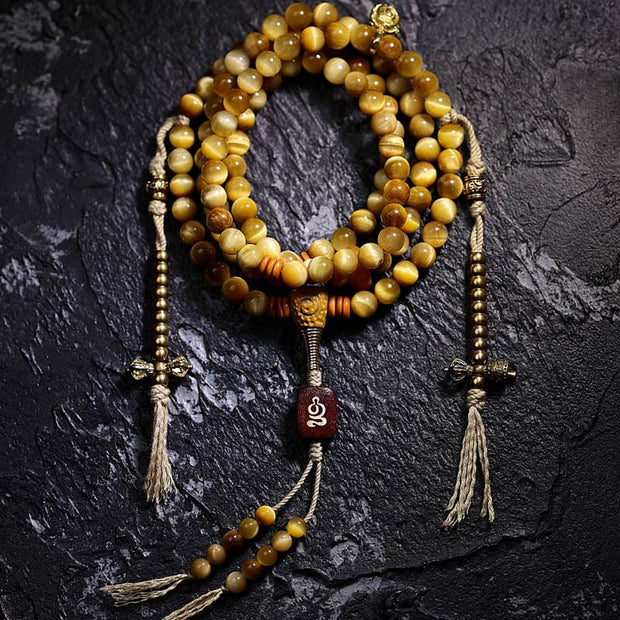 Buddhazens 108 Mala Beads Natural Tiger Eye Copper Dorje Protection Tassel Bracelet Mala Bracelet BS 6mm Tiger Eye Copper Dorje