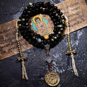 Buddhazens 108 Mala Beads Gold Sheen Obsidian Tiger Eye Eagle's Eye Stone Wealth Bracelet Mala Bracelet BS 26