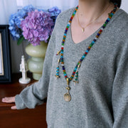 Buddhazens Tibetan 108 Mala Beads Multicolored Liuli Glass Bead Chinese Zodiac Nine Palaces Eight Diagrams Charm Bracelet Mala Bracelet BS 17