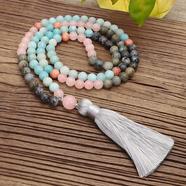 108 Mala Beads Amazonite Black Glitter Stone Positive Tassel Bracelet (Extra 30% Off | USE CODE: FS30) Mala Bracelet BS 15