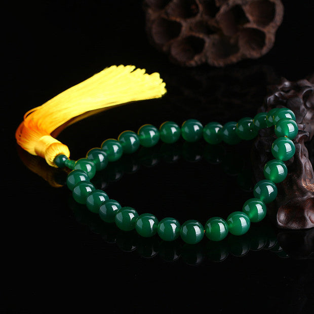 Buddhazens Natural Green Agate Wrist Mala Power Tassels Pocket Mala Car Decoration Wrist Mala&Decorations BS 2