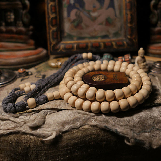 Buddha Stones 108 Mala Beads Abelia Biflora Wood Warding Off Evil Spirits Wrist Mala Mala Bracelet BS 7