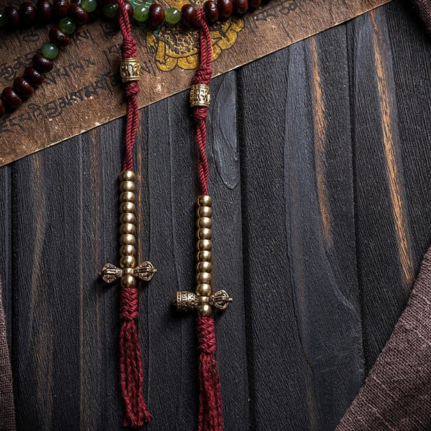 Buddhazens Natural Tibet 108 Mala Beads Purple Bodhi Seed Hetian Cyan Jade Copper Dorje Peace Bracelet Mala Bracelet BS 9