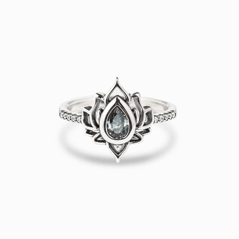 Buddha Stones 925 Sterling Silver Lotus Zircon Blessing Protection Ring
