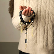 Buddhazens Tibetan 108 Mala Beads Black Onyx Three-eyed Dzi Beads Protection Bracelet Mala Bracelet BS 1