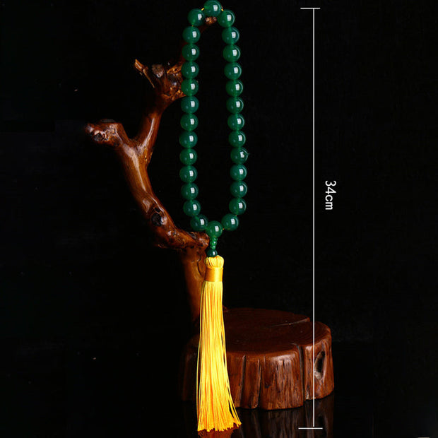 Buddhazens Natural Green Agate Wrist Mala Power Tassels Pocket Mala Car Decoration Wrist Mala&Decorations BS 8