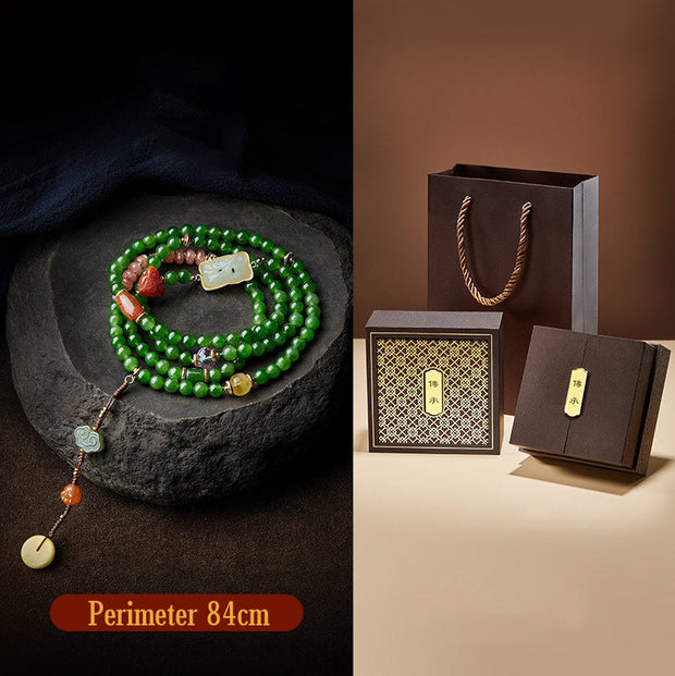 Buddhazens 108 Mala Beads Cyan Jade Red Agate Laughing Buddha Luck Bracelet Mala Bracelet BS 19