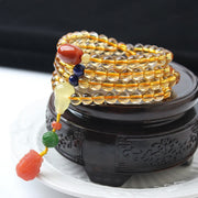108 Mala Beads Natural Citrine Amber Peace Buckle Red Agate PiXiu Protection Charm Bracelet Mala Bracelet BS Citrine&Red Agate