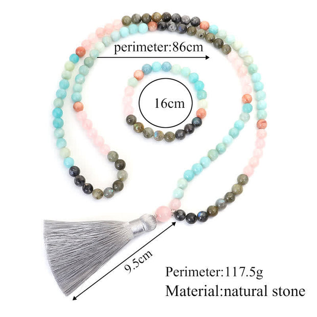 108 Mala Beads Amazonite Black Glitter Stone Positive Tassel Bracelet (Extra 30% Off | USE CODE: FS30) Mala Bracelet BS 22