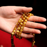 Buddhazens 108 Mala Beads Natural Tiger Eye Copper Dorje Protection Tassel Bracelet Mala Bracelet BS 17