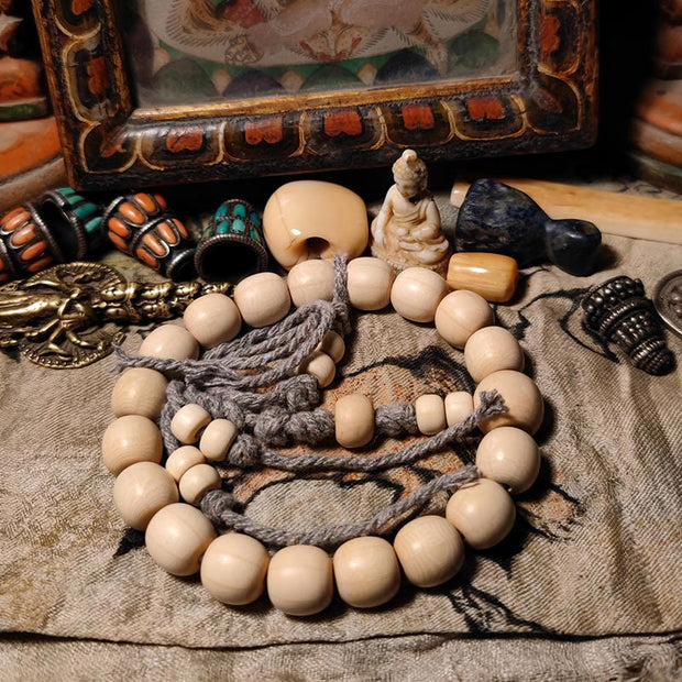 Buddha Stones 108 Mala Beads Abelia Biflora Wood Warding Off Evil Spirits Wrist Mala Mala Bracelet BS 12mm*18