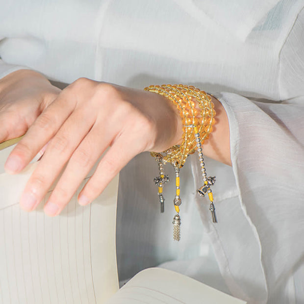 Buddhazens 108 Mala Beads 925 Sterling Silver Natural Citrine Red Agate White Jade Prosperity Charm Bracelet Mala Bracelet BS 22