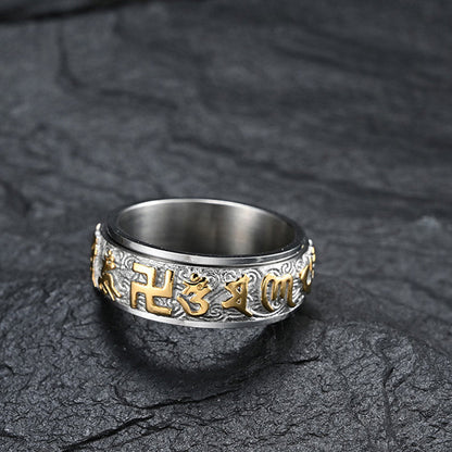 Buddha Stones Six True Words Balance Calm Titanium Steel Ring (Extra 30% Off | USE CODE: FS30)