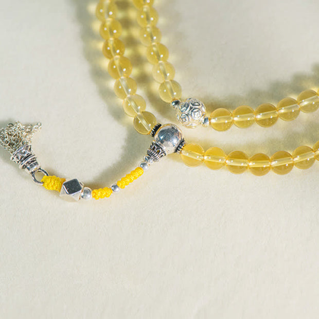 Buddhazens 108 Mala Beads 925 Sterling Silver Natural Citrine Red Agate White Jade Prosperity Charm Bracelet Mala Bracelet BS 25