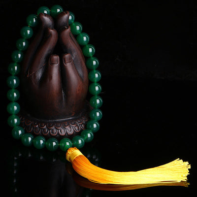 Buddhazens Natural Green Agate Wrist Mala Power Tassels Pocket Mala Car Decoration Wrist Mala&Decorations BS 14mm