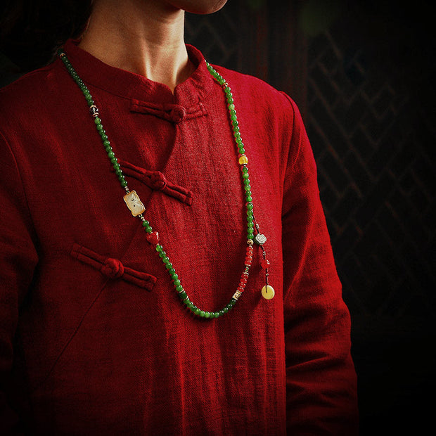 Buddhazens 108 Mala Beads Cyan Jade Red Agate Laughing Buddha Luck Bracelet Mala Bracelet BS 5