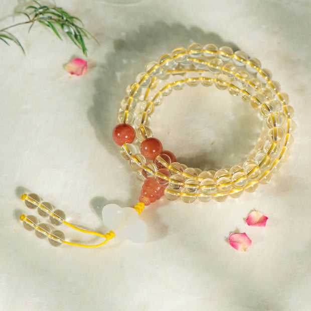 Buddhazens 108 Mala Beads 925 Sterling Silver Natural Citrine Red Agate White Jade Prosperity Charm Bracelet Mala Bracelet BS White Jade Auspicious Cloud