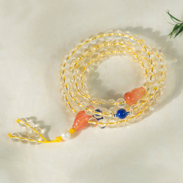 Buddhazens 108 Mala Beads 925 Sterling Silver Natural Citrine Red Agate White Jade Prosperity Charm Bracelet Mala Bracelet BS Lazurite