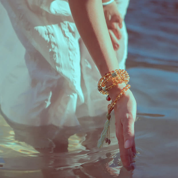 Buddhazens 108 Mala Beads 925 Sterling Silver Citrine Sandalwood Turquoise Protection Prosperity Bracelet Mala Bracelet BS 3