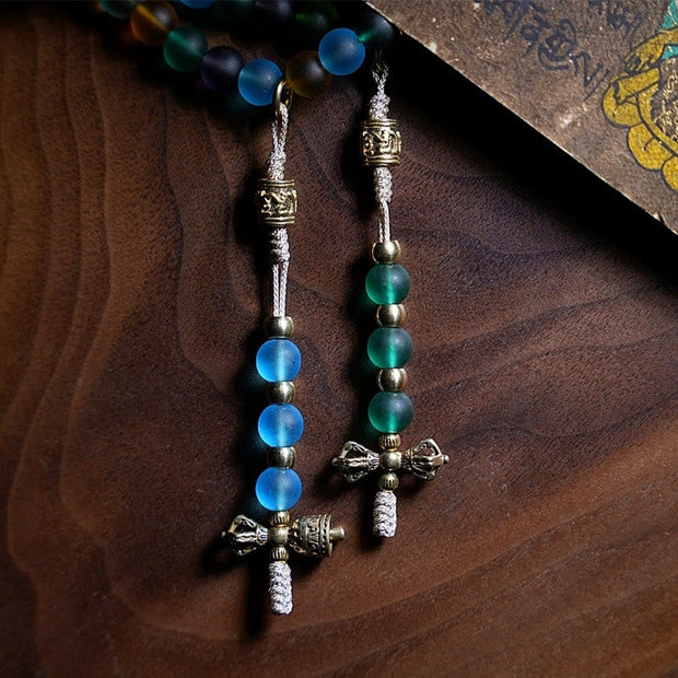 Buddhazens Tibetan 108 Mala Beads Multicolored Liuli Glass Bead Chinese Zodiac Nine Palaces Eight Diagrams Charm Bracelet Mala Bracelet BS 3