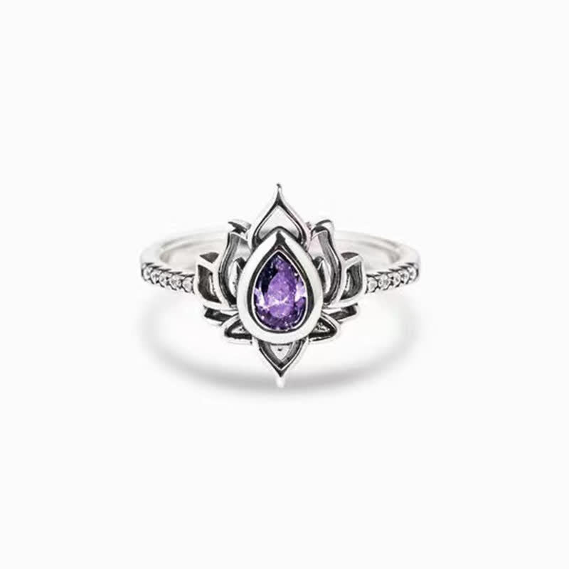 Buddha Stones 925 Sterling Silver Lotus Zircon Blessing Protection Ring