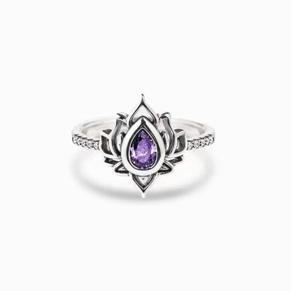 Buddha Stones 925 Sterling Silver Lotus Zircon Blessing Protection Ring