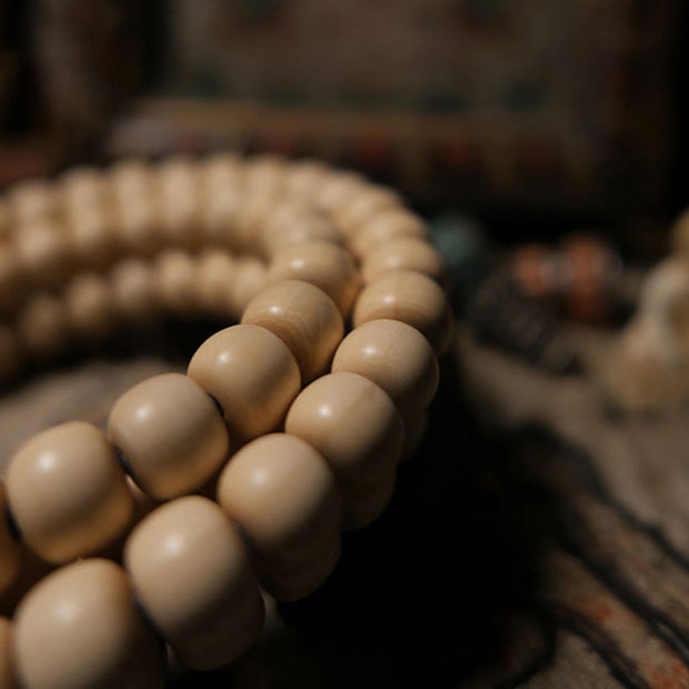 Buddha Stones 108 Mala Beads Abelia Biflora Wood Warding Off Evil Spirits Wrist Mala Mala Bracelet BS 6