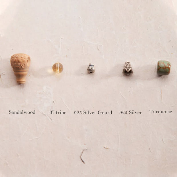 Buddhazens 108 Mala Beads 925 Sterling Silver Citrine Sandalwood Turquoise Protection Prosperity Bracelet Mala Bracelet BS 12