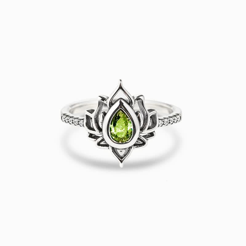 Buddha Stones 925 Sterling Silver Lotus Zircon Blessing Protection Ring