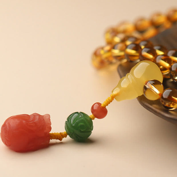 108 Mala Beads Natural Citrine Amber Peace Buckle Red Agate PiXiu Protection Charm Bracelet Mala Bracelet BS 25