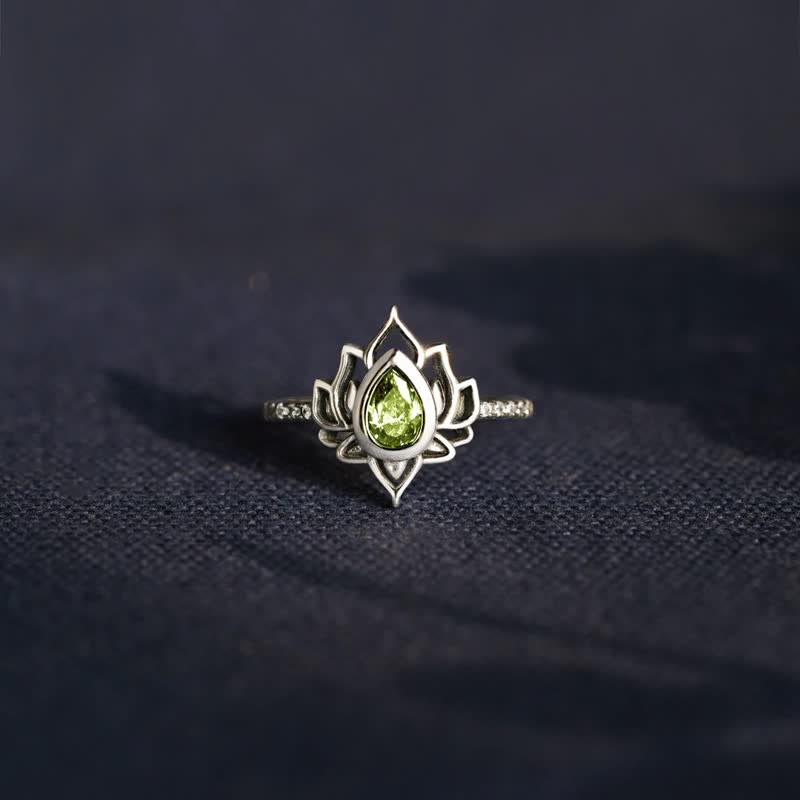 Buddha Stones 925 Sterling Silver Lotus Zircon Blessing Protection Ring