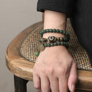 Buddhazens Cyan Bodhi Seed Dzi Bead Wisdom Peace Triple Wrap Bracelet Mala Bracelet BS 10