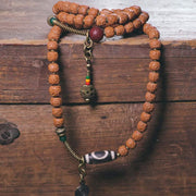 Buddhazens 108 Mala Rudraksha Beads Bodhi Seed Dzi Bead Luck Auspiciousness Tassel Bracelet Bracelet Mala BS 1
