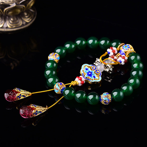 Buddhazens Natural Green Agate Wrist Mala Success Charm Pocket Mala Car Decoration Wrist Mala&Decorations BS 1
